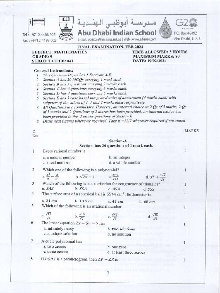 Mathematics'24 (4 Yrs) | PDF