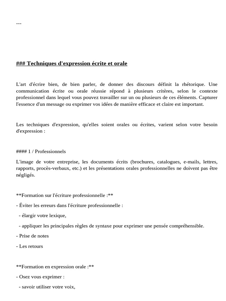 Techniques d'expression écrite et orale | PDF | Communication non ...