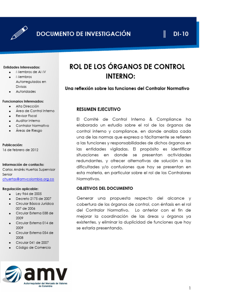 Rol del Contralor Normativo en Control Interno | PDF | Contralor ...