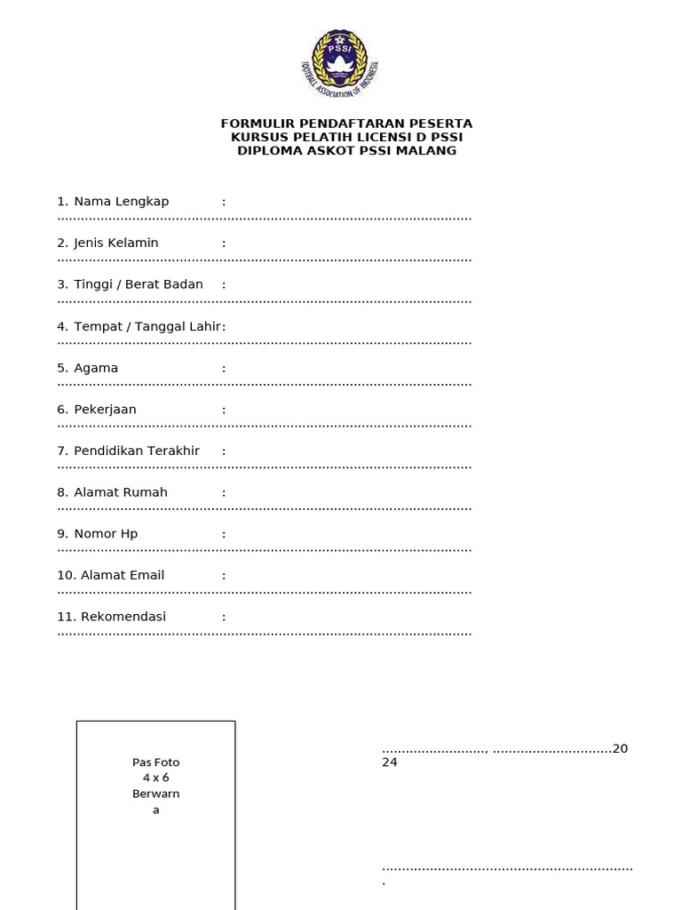 Formulir Pendaftaran Kursus PSSI | PDF