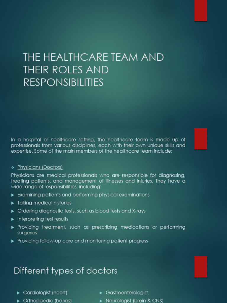 THE HEALTHCARE TEAM AND THEIR ROLES AND RESPONSIBILITIES | PDF ...