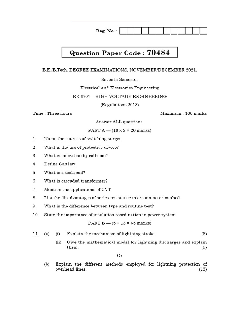EE3701 High Voltage Engineering Exam 2021 | PDF | Electrical Breakdown ...