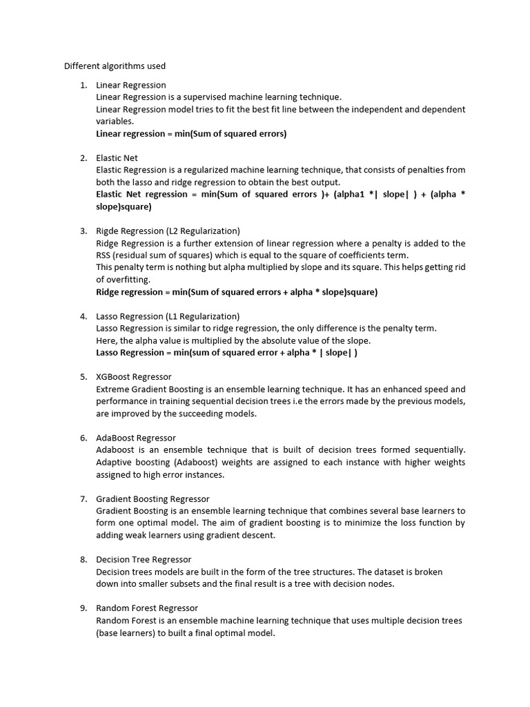 Different Algorithms Used - Reference | PDF