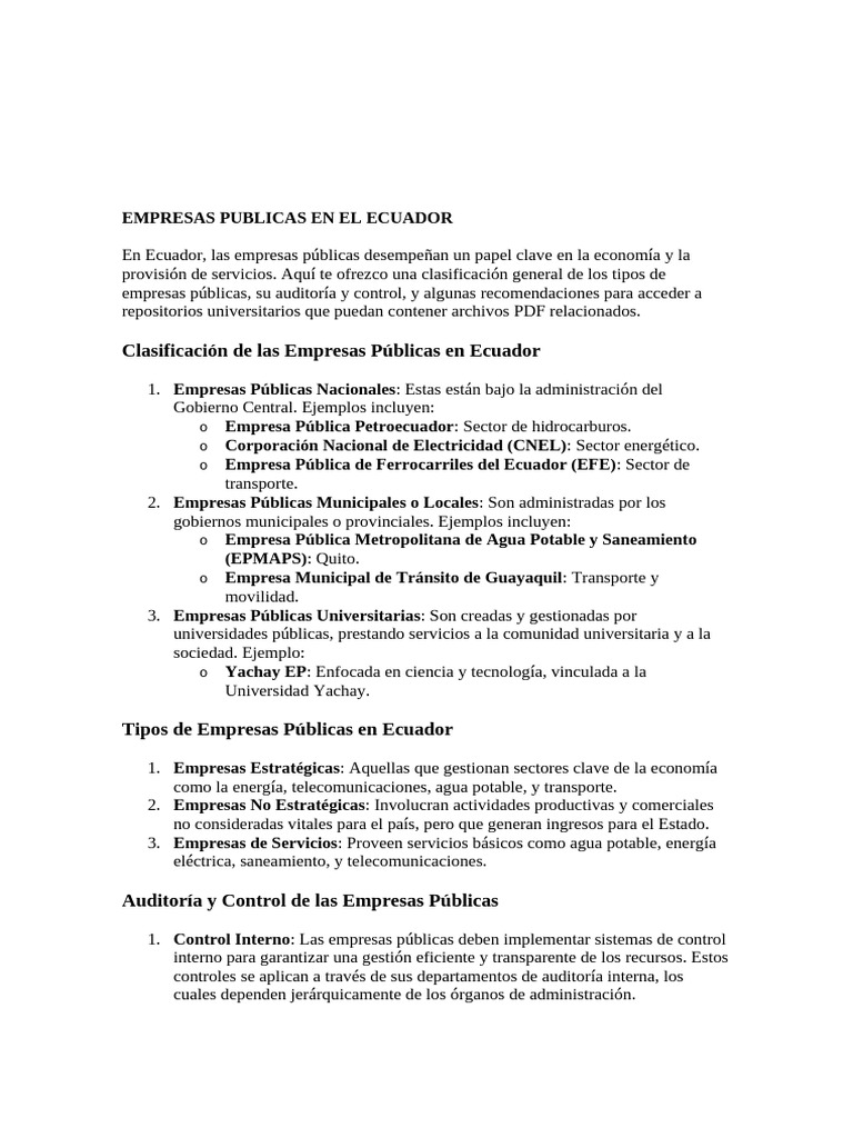 Ejemplos de Empresas Públicas en Ecuador | PDF | Empresa de propiedad ...