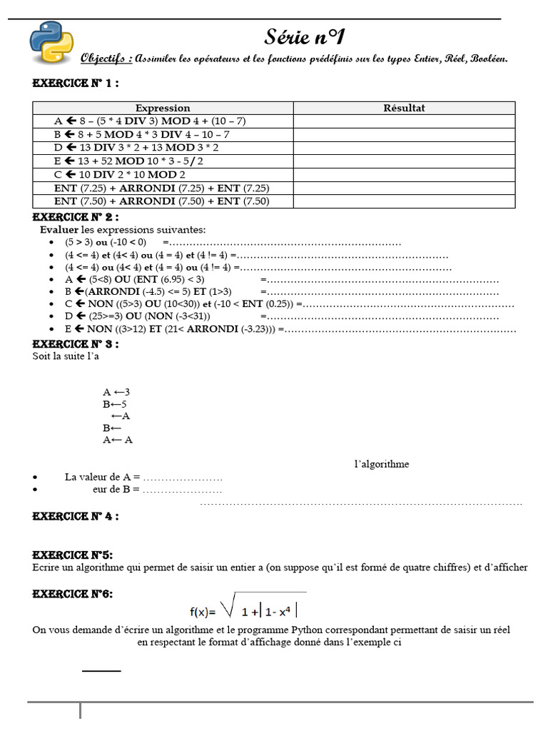 Opérateurs et Algorithmes en Python | PDF | Programmation informatique ...