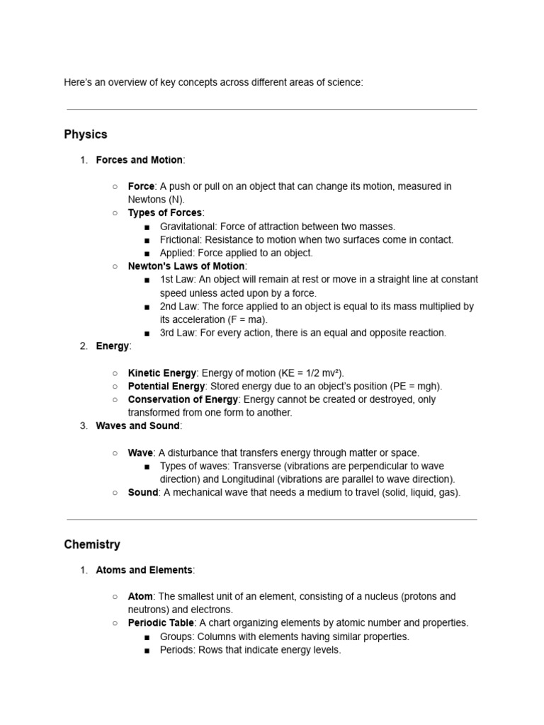 Key Science Concepts Overview | PDF | Force | Earth