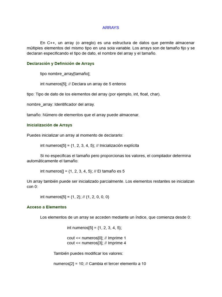 Guía Completa sobre Arrays en C++ | PDF