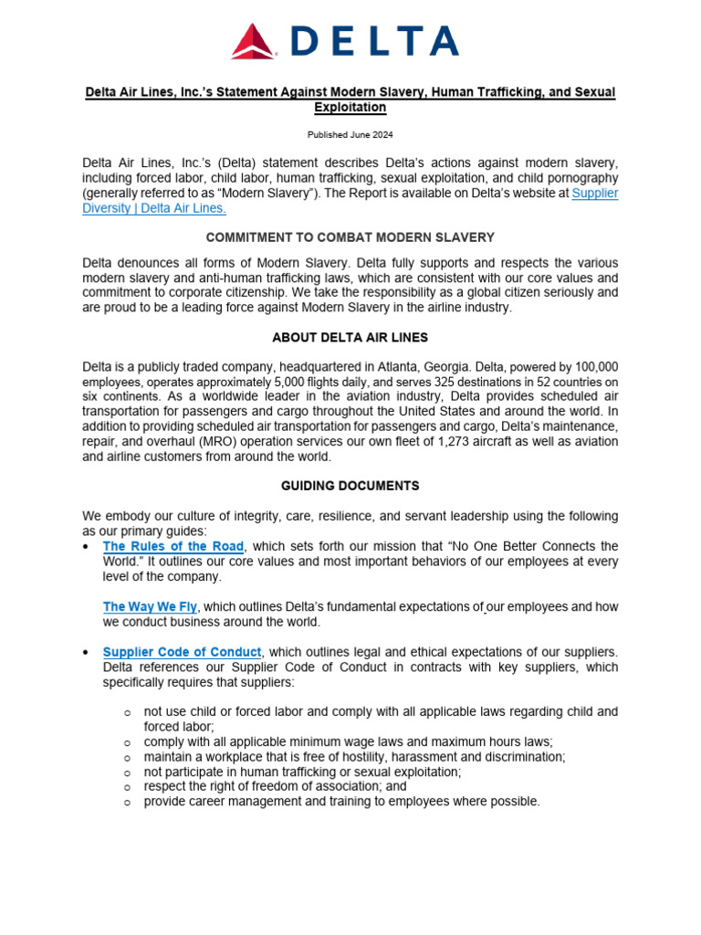 Delta's Commitment to Combat Modern Slavery | PDF | Supply Chain ...