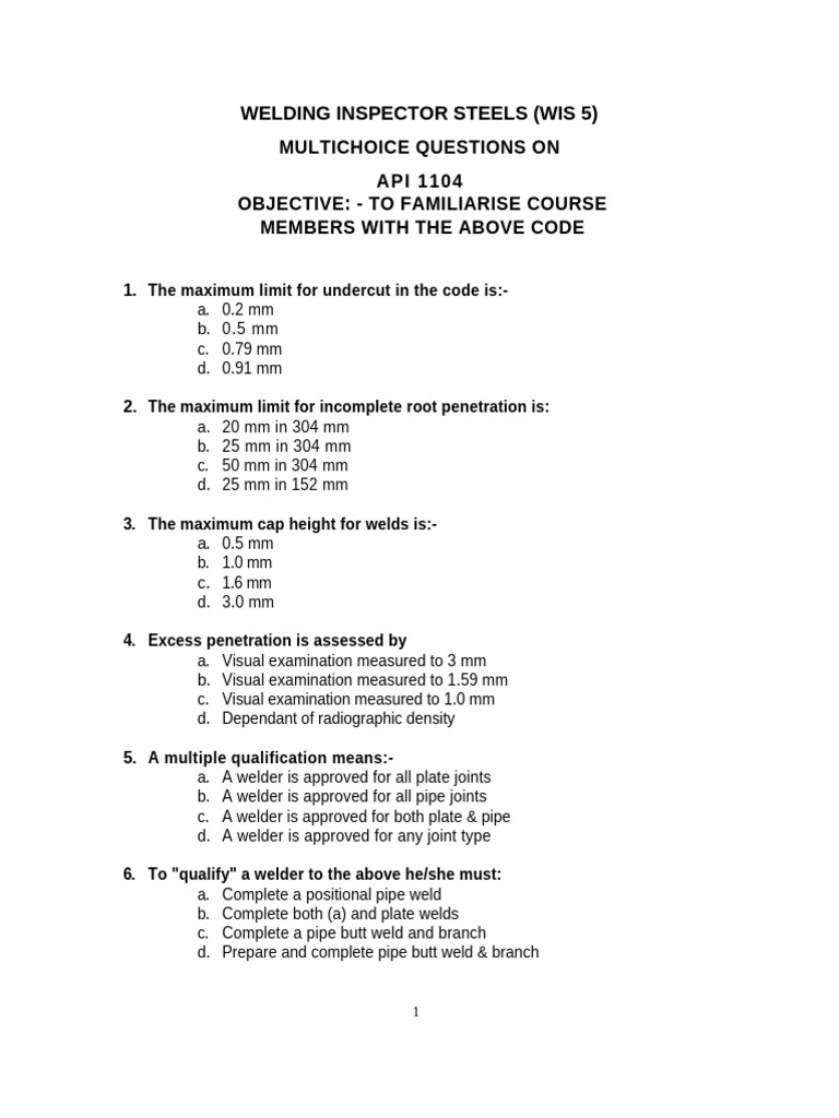 API 1104 - WELDING INSPECTOR STEELS (C) - 2 | PDF | Welding | Construction
