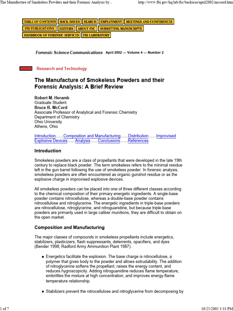 Forensic Analysis of Smokeless Powders | PDF | Explosion | Chemistry