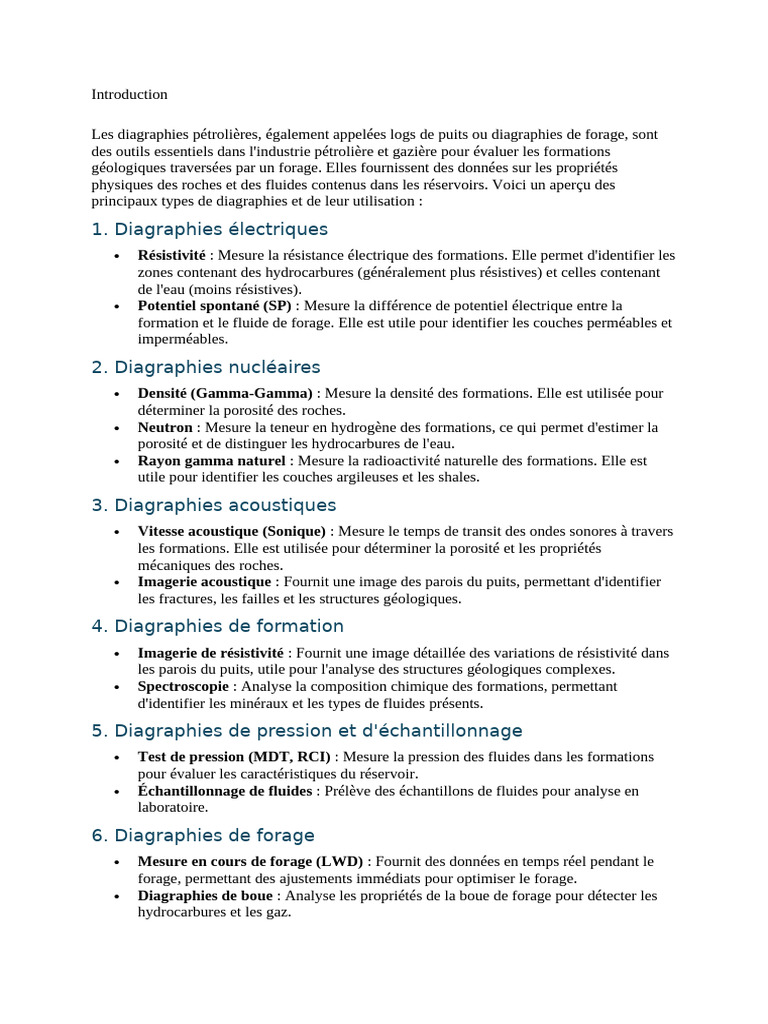 Types de diagraphies pétrolières expliqués | PDF | Forage | Géologie