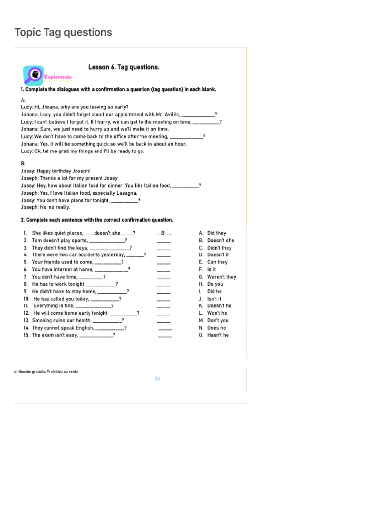 Topic Tag Questions | PDF