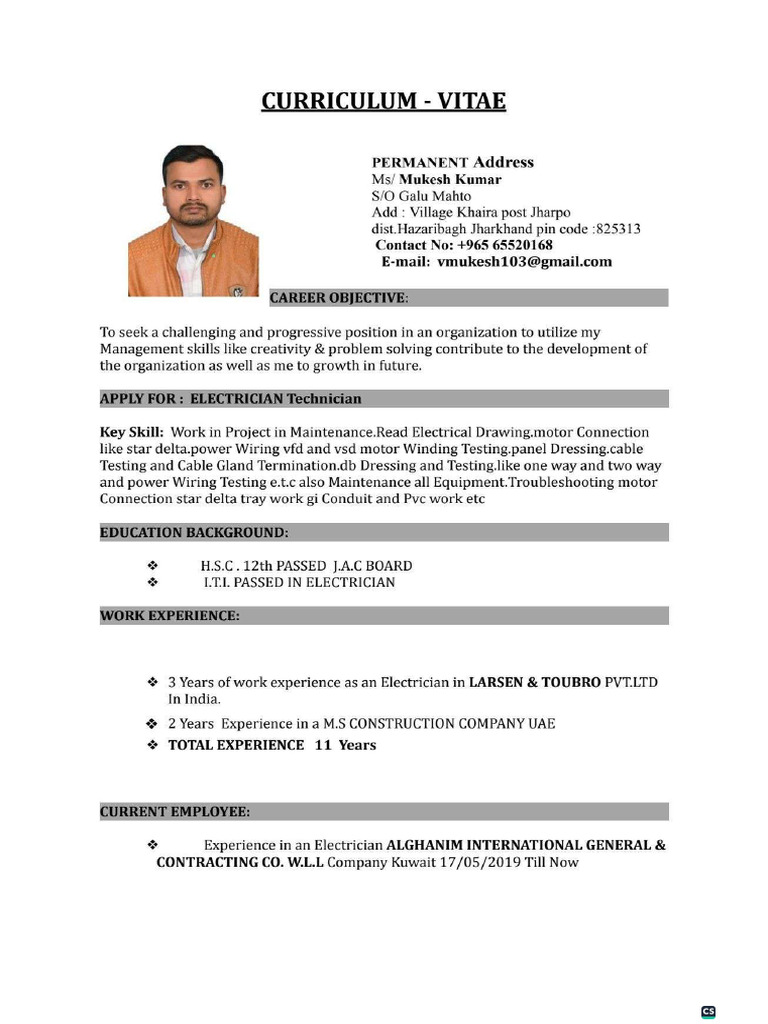 Mukesh Kumar CV | PDF