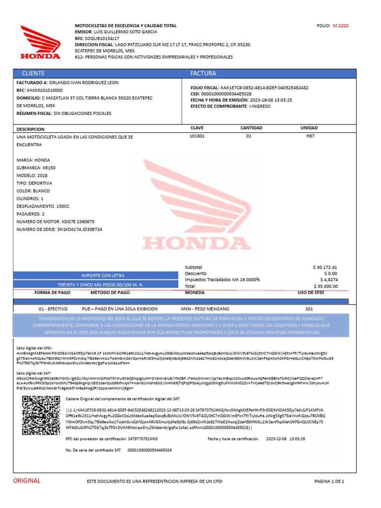 Venta de Motocicleta Honda XR150 | PDF