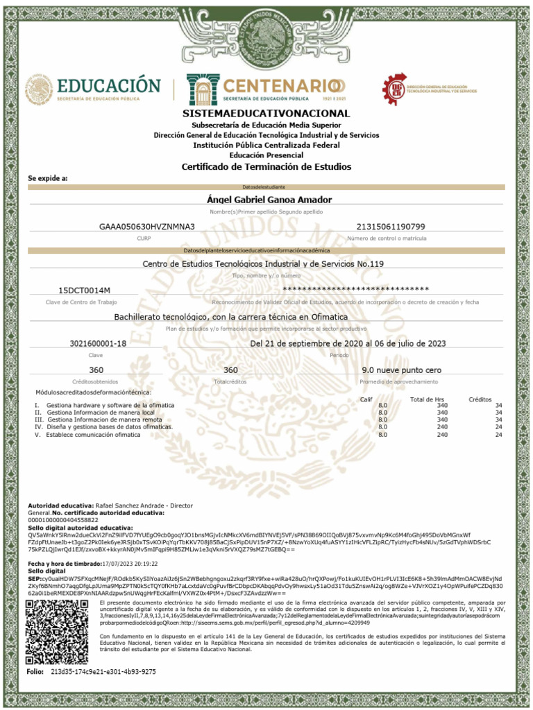 Certificado de Estudios de Ganoa Amador | PDF | Informática