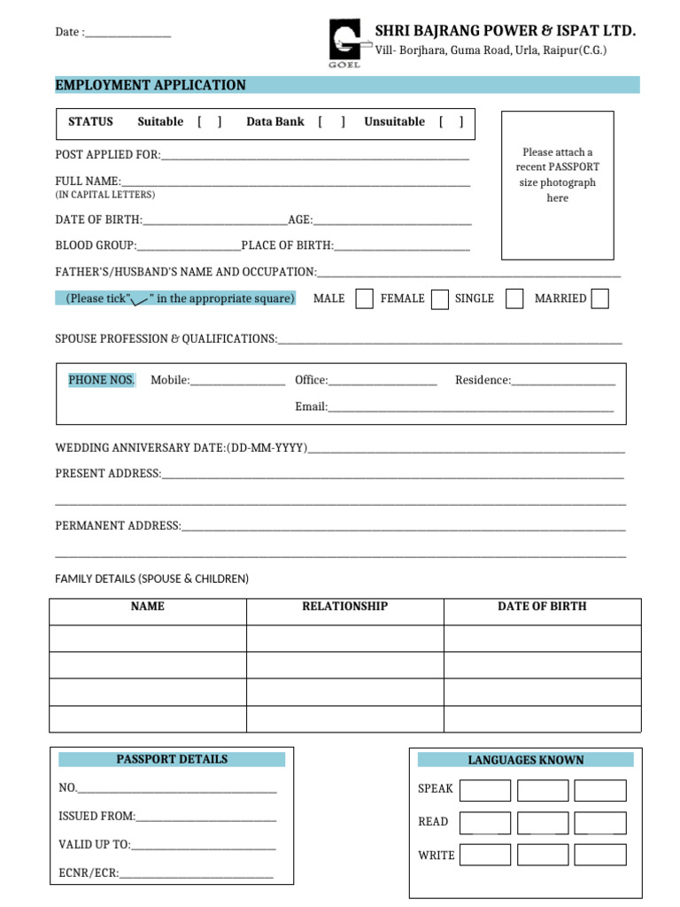 Employment Application Form Template | PDF