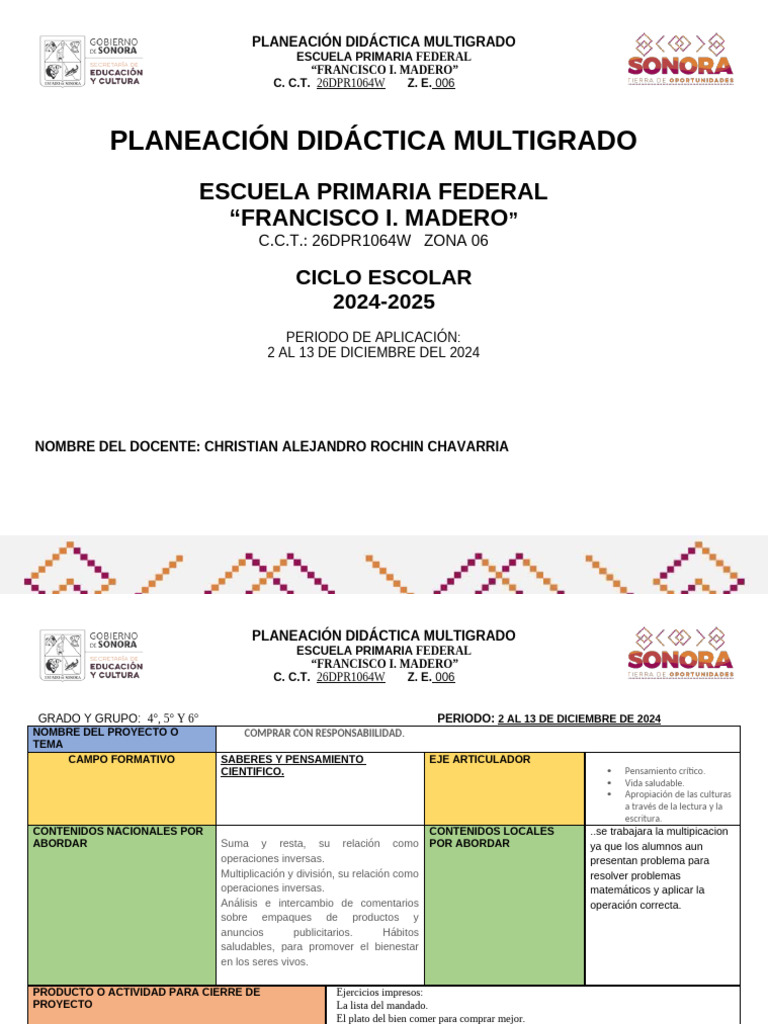 Planeación Didáctica Multigrado 2024 | PDF | Educación primaria | Escuelas