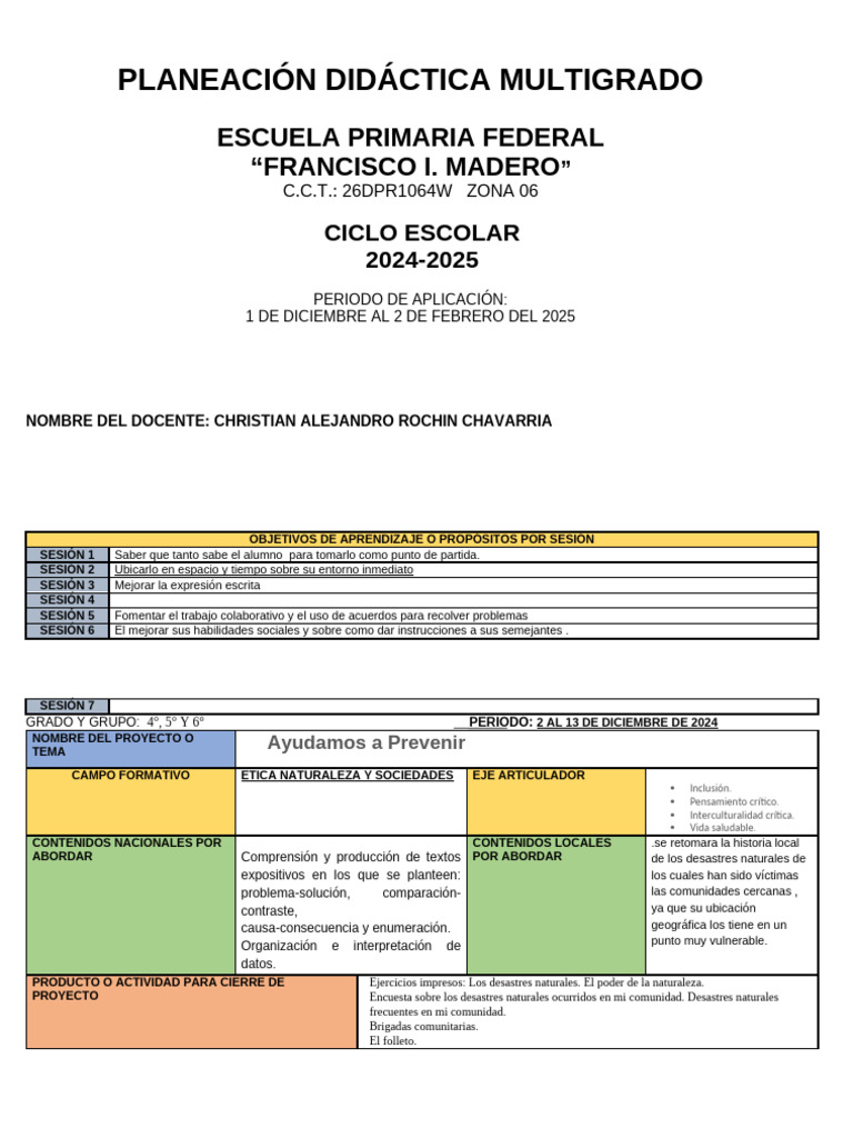 Planeación Didáctica Multigrado 2024-2025 | PDF