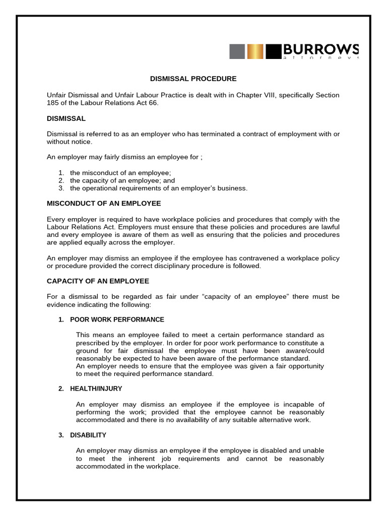 1 Dismissal Procedure Pdf Employment Justice
