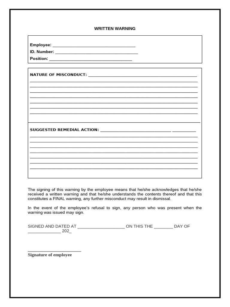Employee Written Warning Template | PDF
