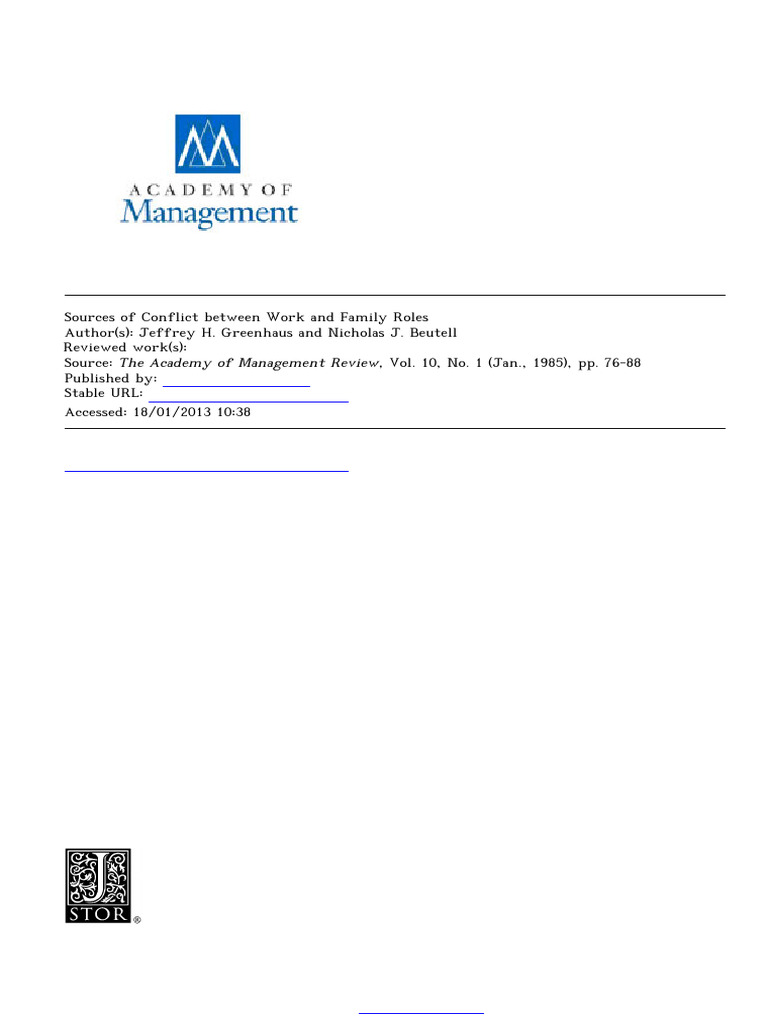 Sources of Conflict Between Work and Family Roles | PDF | Behavioural ...