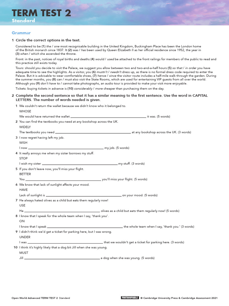 Open World Advanced Term Test 2 Guide | PDF | Historian | Science