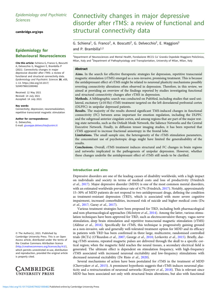 Connectivity Changes in Major Depressive Disorder After RTMS | PDF ...