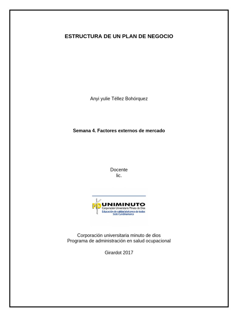 ESTRUCTURA DE UN PLAN DE NEGOCIO semana 4 | PDF | Business | Marketing