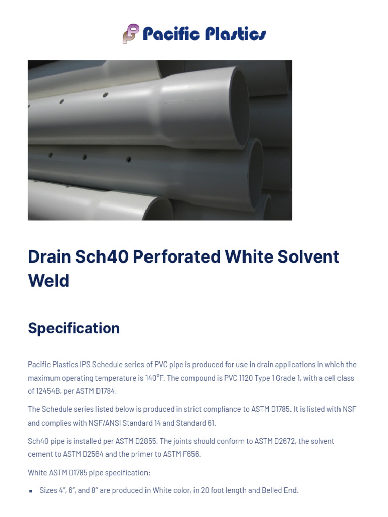 Schedule 40 Perforated PVC Pipe Specs | PDF | Pipe (Fluid Conveyance ...