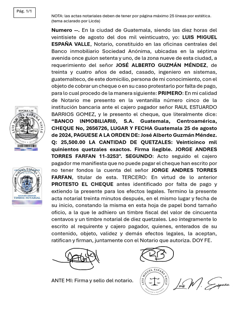Acta Notarial de Protesto de Cheque | PDF