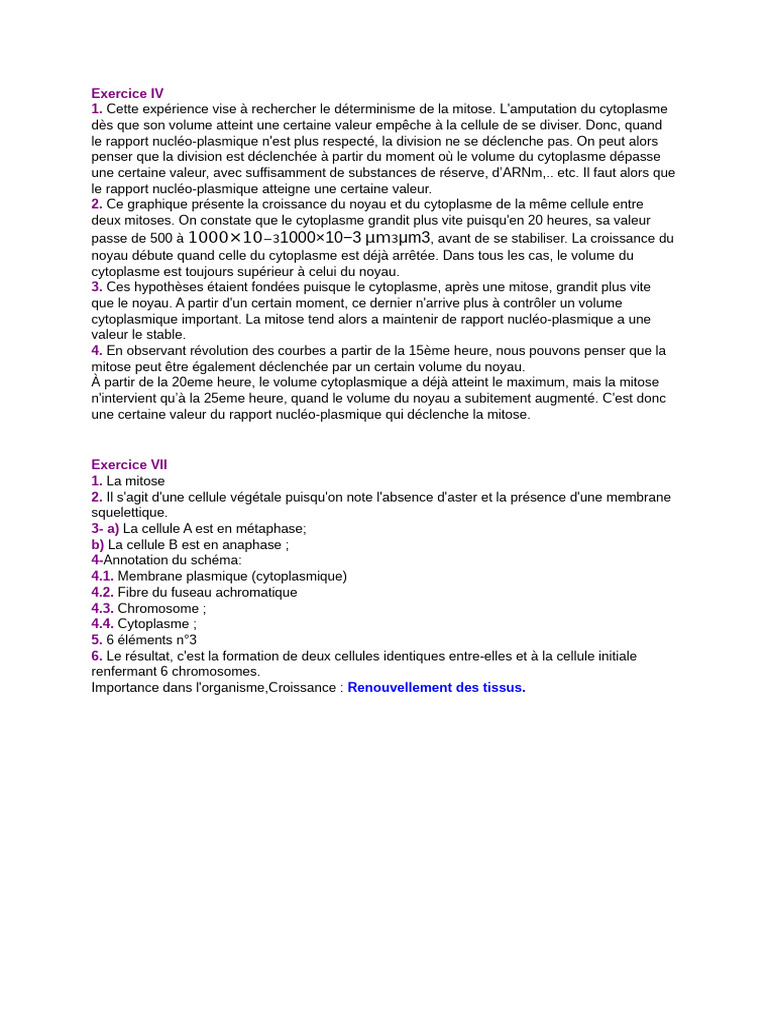 Schéma et déterminisme de la mitose | PDF