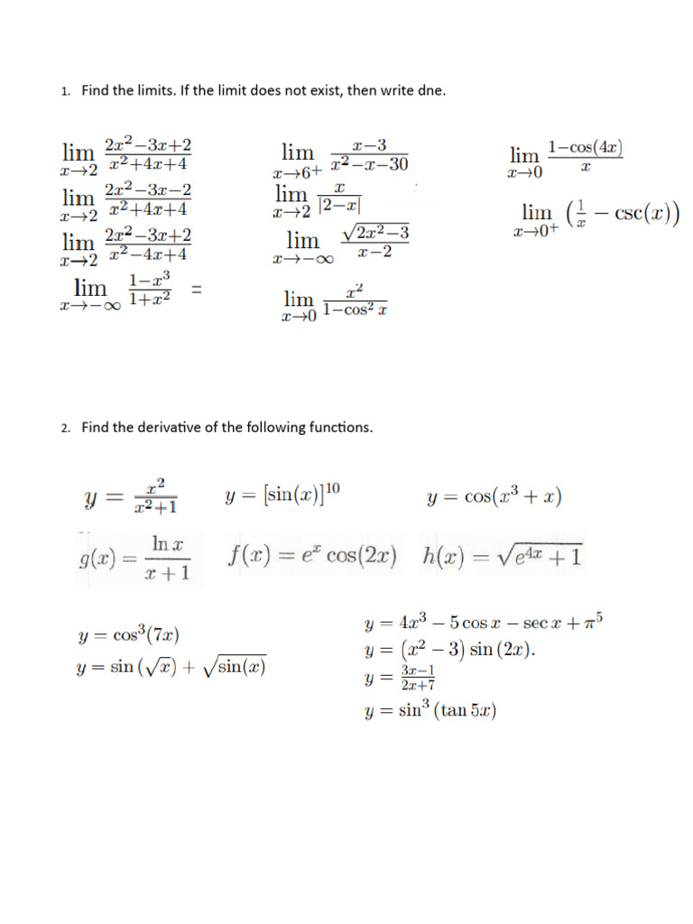 Cal-1 Final Free Response Study Guide-3 | PDF | Derivative | Area