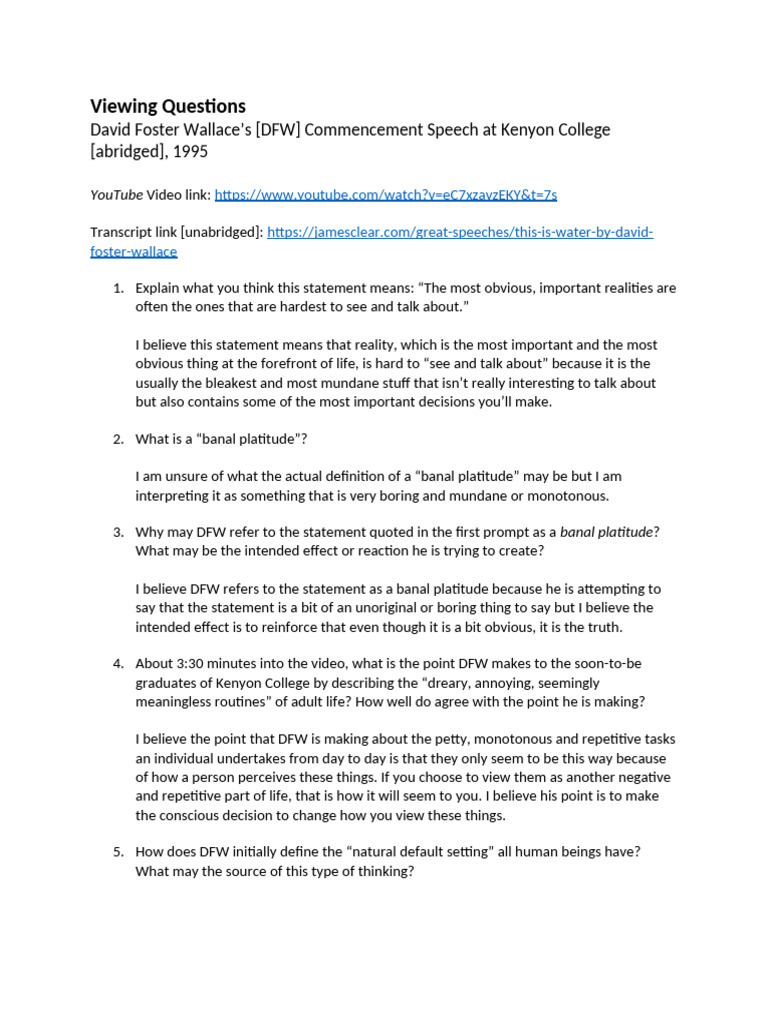 191 s23 DFW viewing questions 215 | PDF | Habits | Cognition