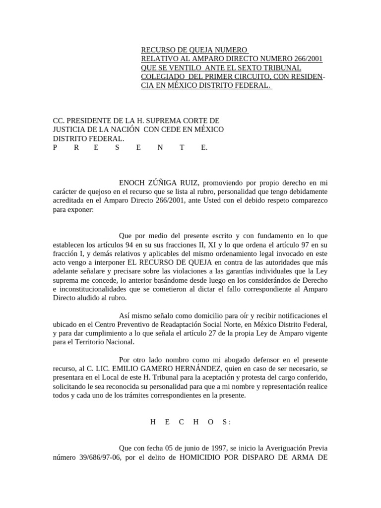Queja por Amparo Directo 266/2001 | PDF | Sentencia (ley) | Caso de ley