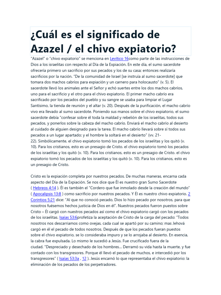 Significado de Azazel en la Biblia | PDF | Pecado | Cristo (título)