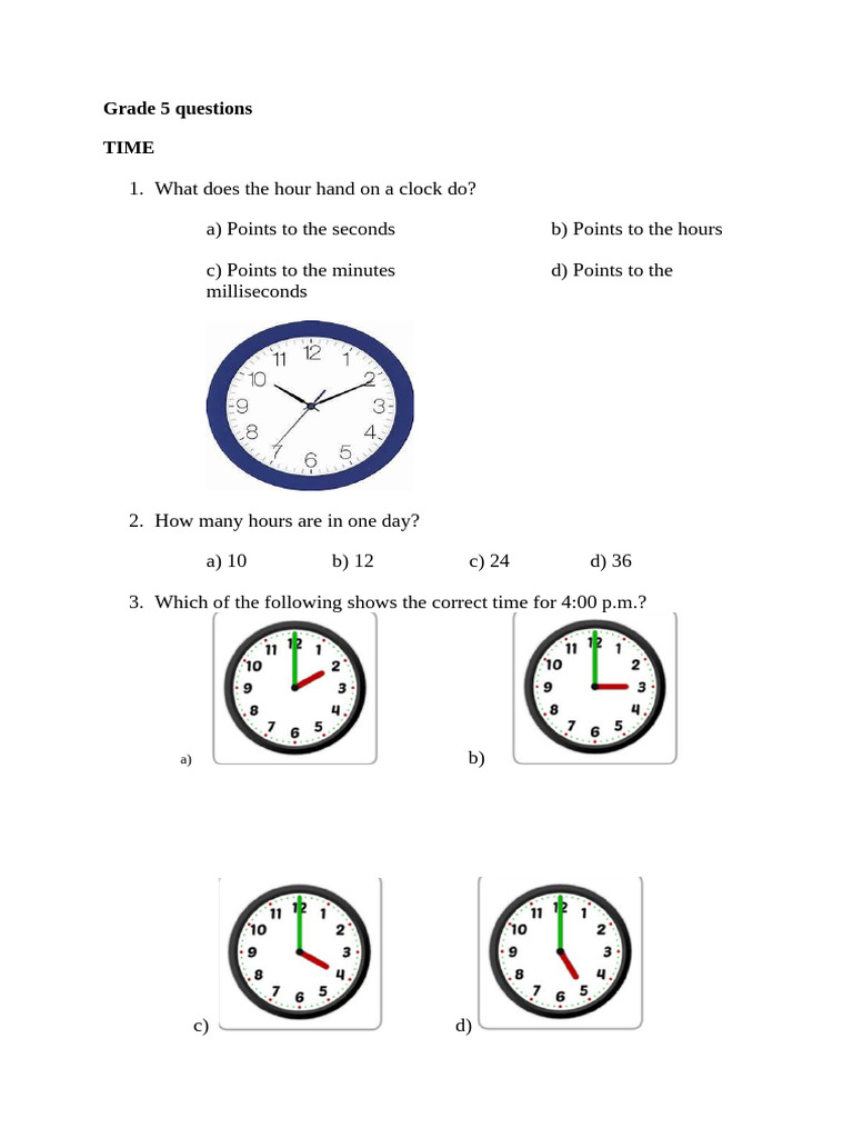 Grade 5 Time Questions and Worksheets | PDF