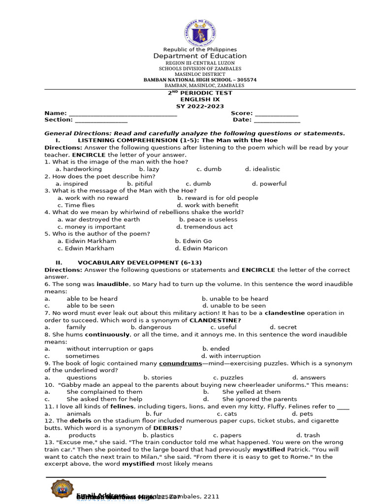2nd Periodical Test Pdf Adverb