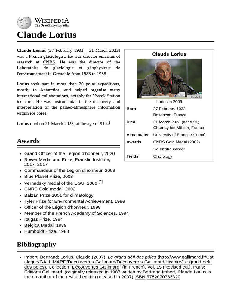 Claude Lorius: Pioneer Glaciologist | PDF