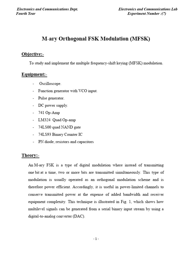 M-ary FSK Modulation Experiment | PDF | Modulation | Detector (Radio)