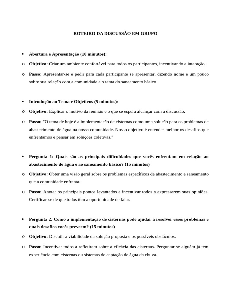 Roteiro de Discussão sobre Saneamento | PDF