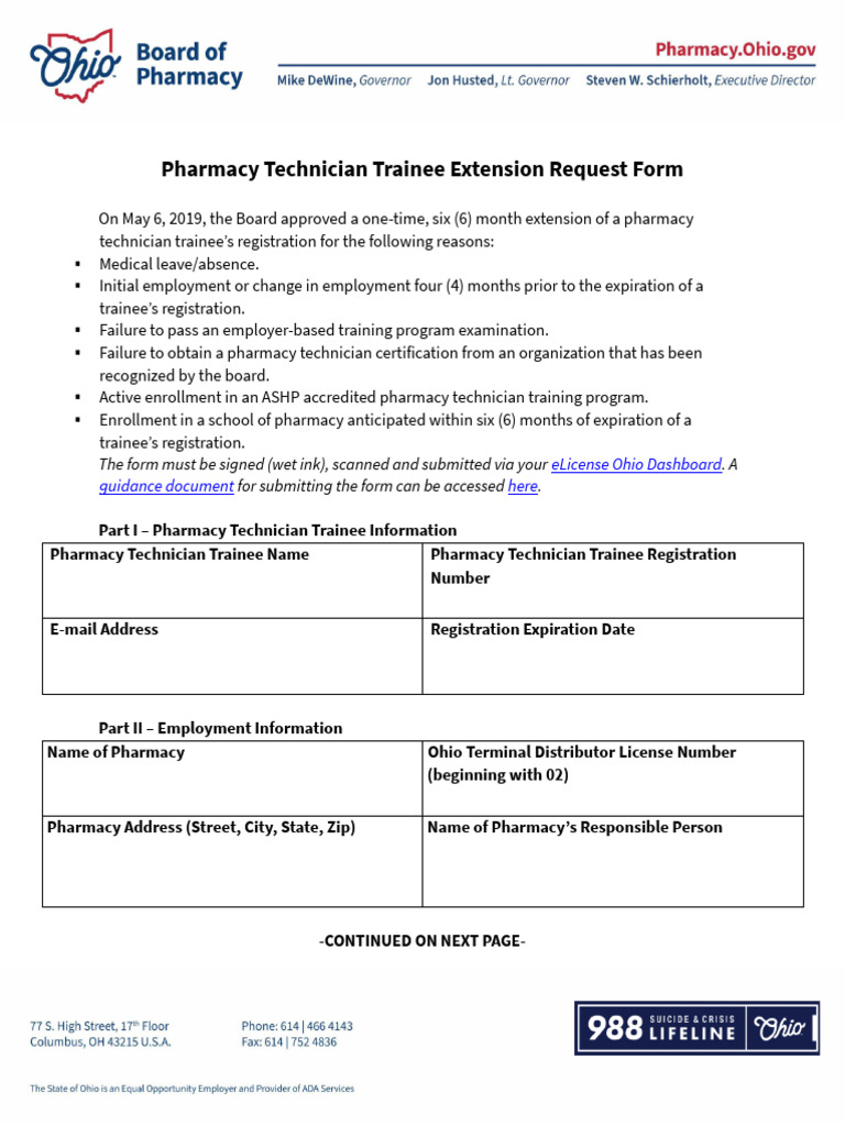 Pharmacy Technician Extension Request Form | PDF | Health Care