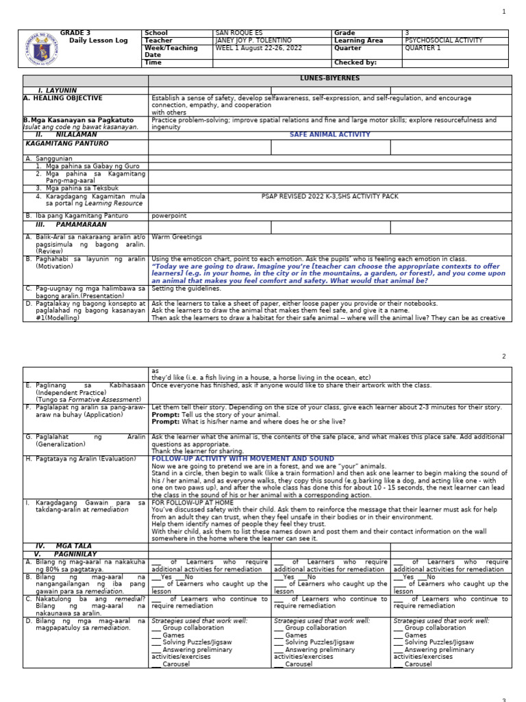 Quarter 1 Week 1 DLL | PDF | Learning | Nonverbal Communication