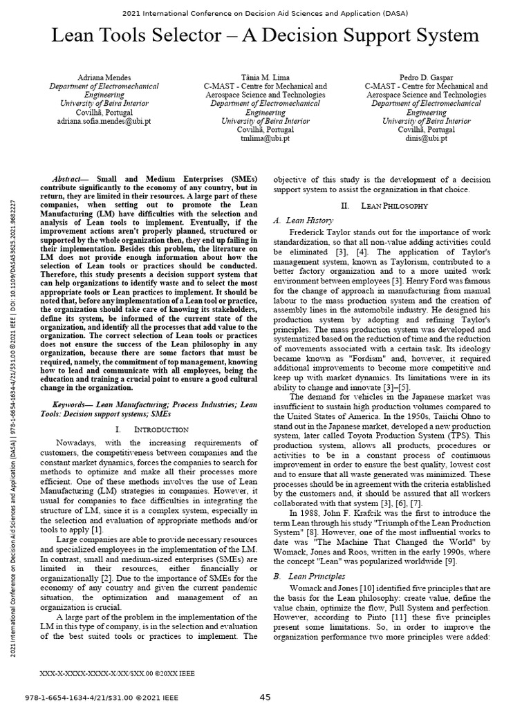 ICI0040-Lean Tools Selector - A Decision Support System | PDF | Lean ...