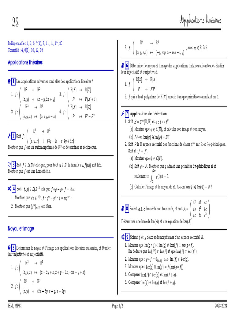 Applications linéaires et propriétés | PDF | Espace vectoriel | Analyse ...