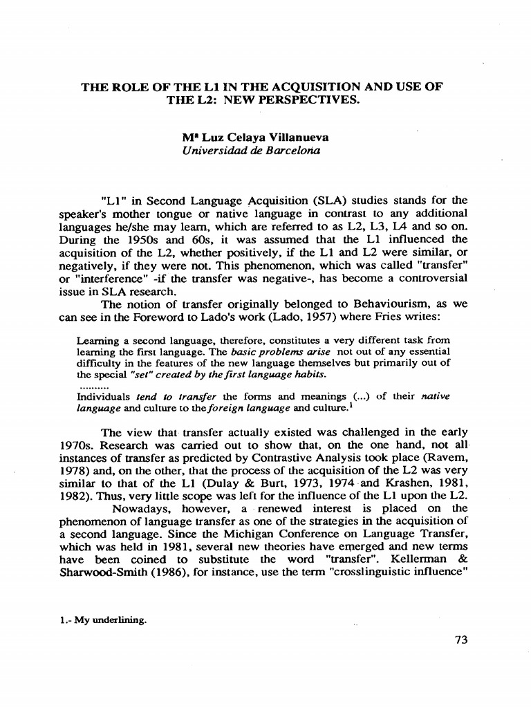 Role of L1 in L2 Acquisition | PDF | Second Language | Second Language ...