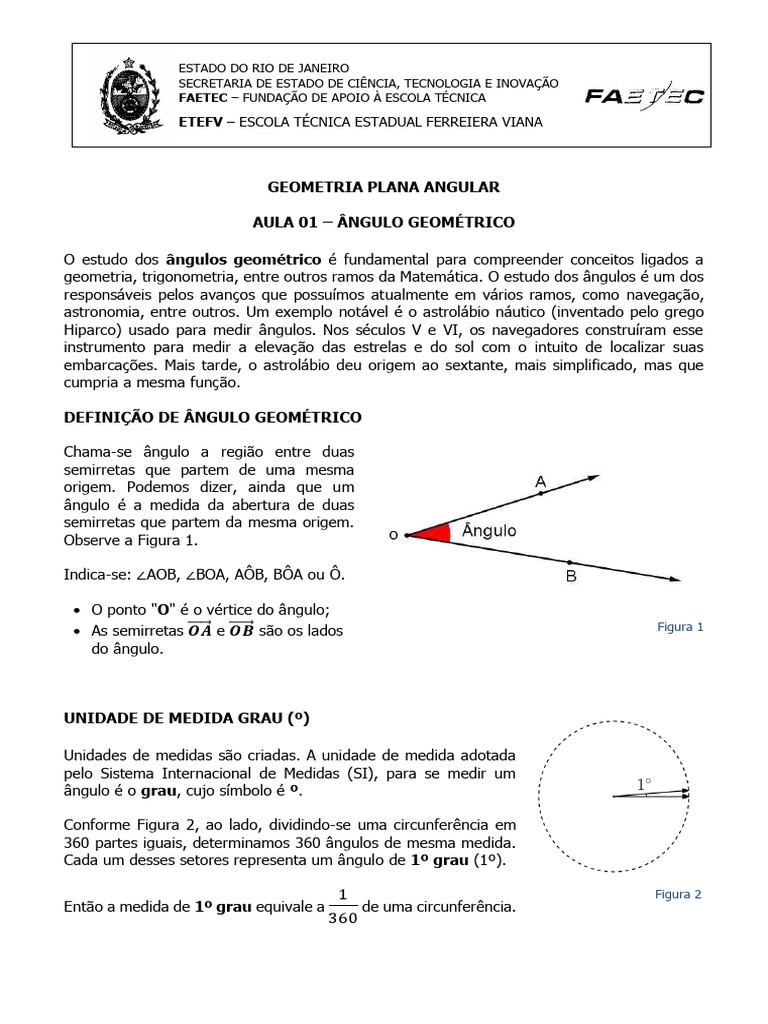 Definição e Tipos de Ângulos Geométricos | PDF | Ângulo | Geometria