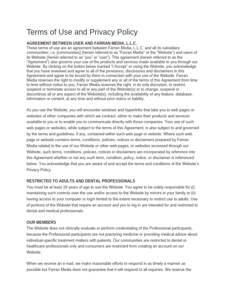 Terms of Use and Privacy Policy | PDF | Internet Forum | Health ...