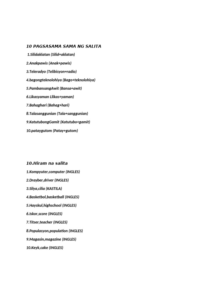 Pagsasama ng mga Salita at Halimbawa | PDF