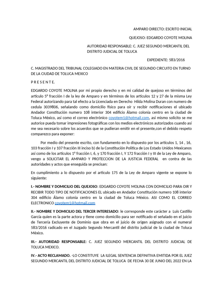 Amparo Directo: Sentencia Ilegal en Toluca | PDF | Debido al proceso ...