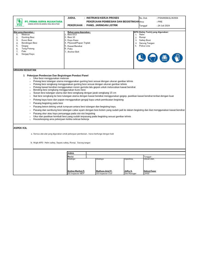 Proses Pembesian dan Begistingan Panel | PDF